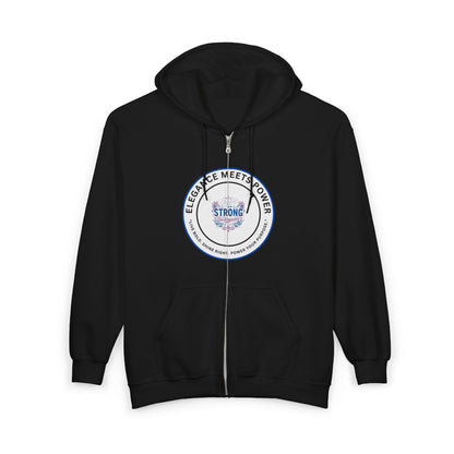 Strong Seal Zip Hoodie — "Elegance Meets Power" Emblem Full-Zip Sweatshirt