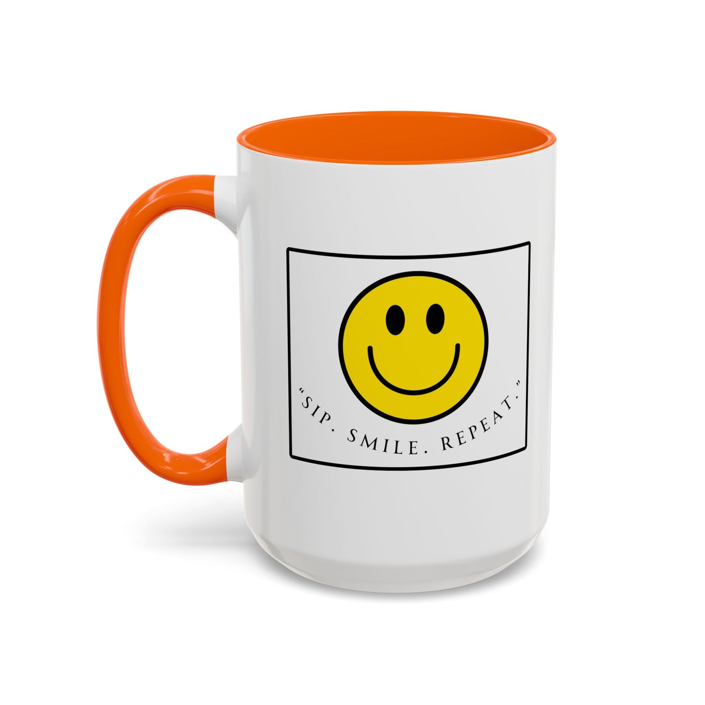 Sip Smile Repeat Coffee Mug — Smiley Face Accent Mug (11/15oz)