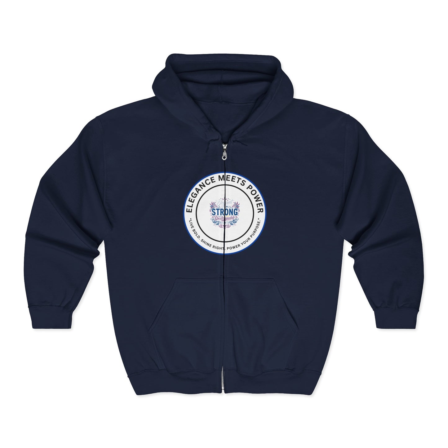 Strong Seal Zip Hoodie — "Elegance Meets Power" Emblem Full-Zip Sweatshirt