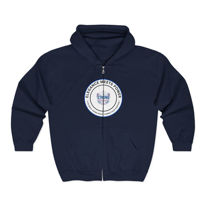 Strong Seal Zip Hoodie — "Elegance Meets Power" Emblem Full-Zip Sweatshirt