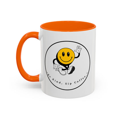 Smile Face Coffee Mug — “Be Kind, Sip Coffee” Accent Ceramic Mug (11/15oz)