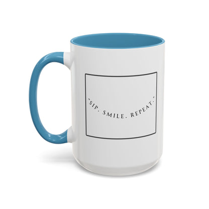Sip, Smile, Repeat Coffee Mug — Accent Black-Handle 11/15oz