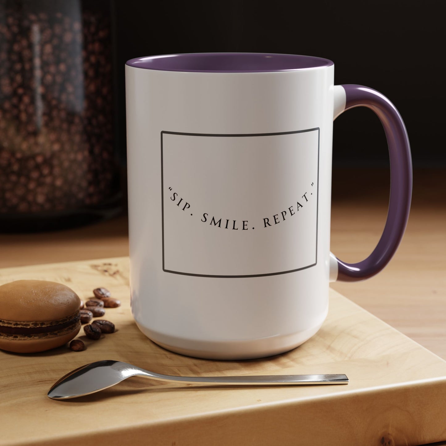 Sip, Smile, Repeat Coffee Mug — Accent Black-Handle 11/15oz