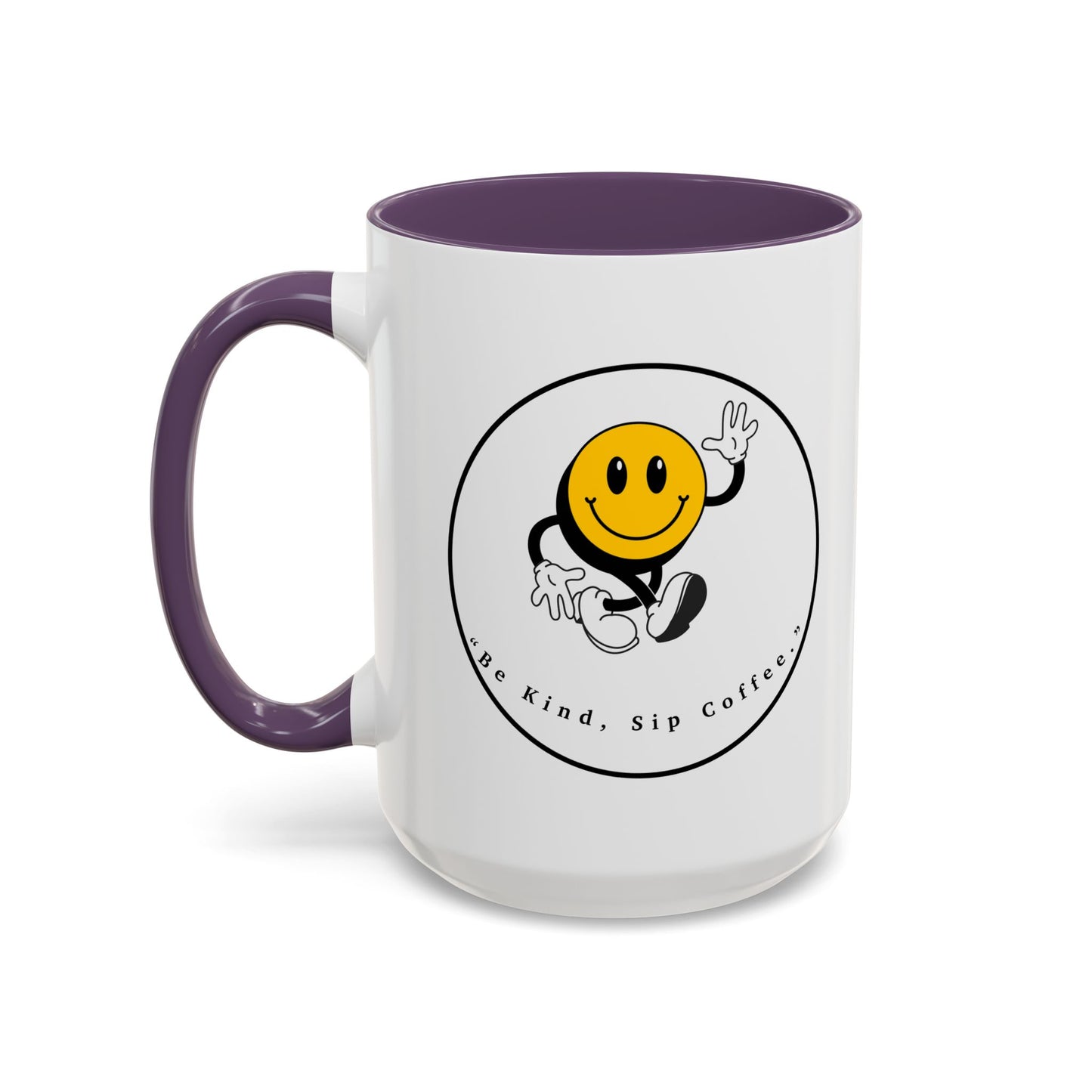 Smile Face Coffee Mug — “Be Kind, Sip Coffee” Accent Ceramic Mug (11/15oz)