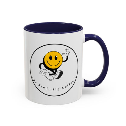 Smile Face Coffee Mug — “Be Kind, Sip Coffee” Accent Ceramic Mug (11/15oz)