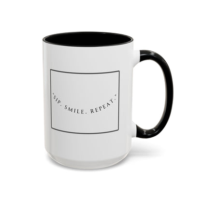 Sip, Smile, Repeat Coffee Mug — Accent Black-Handle 11/15oz