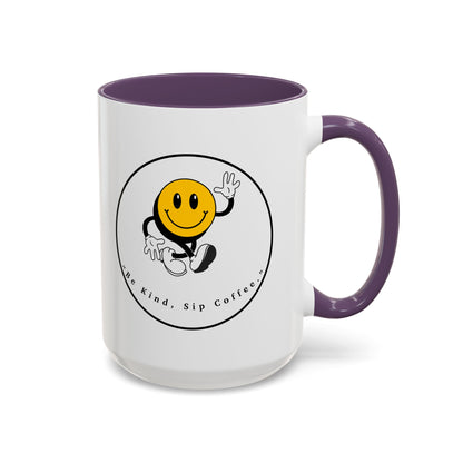 Smile Face Coffee Mug — “Be Kind, Sip Coffee” Accent Ceramic Mug (11/15oz)