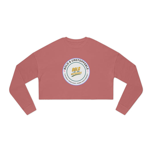 Cropped Sweatshirt — Pink Retro 'Love' Badge Graphic