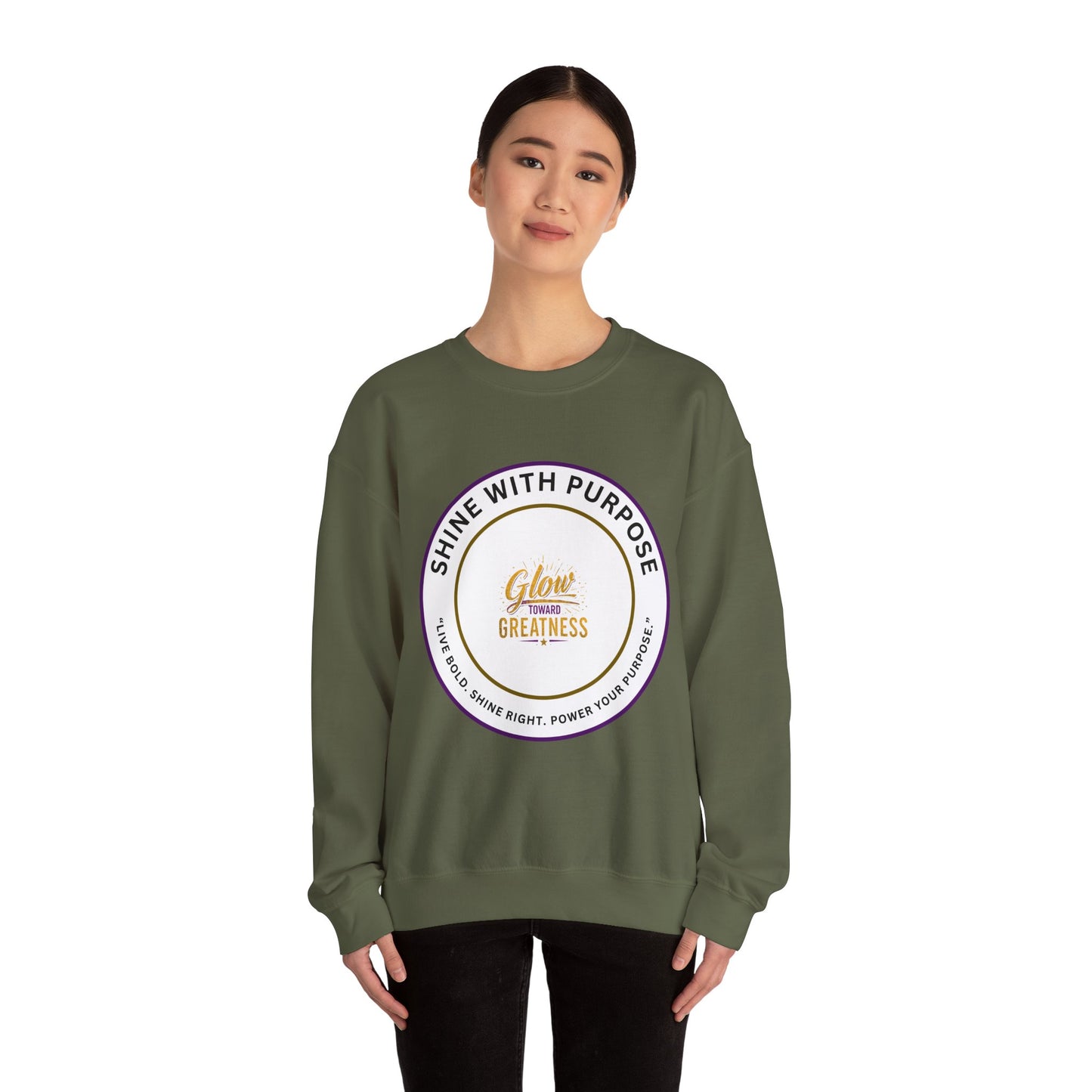 Shine With Purpose Crewneck Sweatshirt — "Glow Into Greatness" Inspirational Pullover