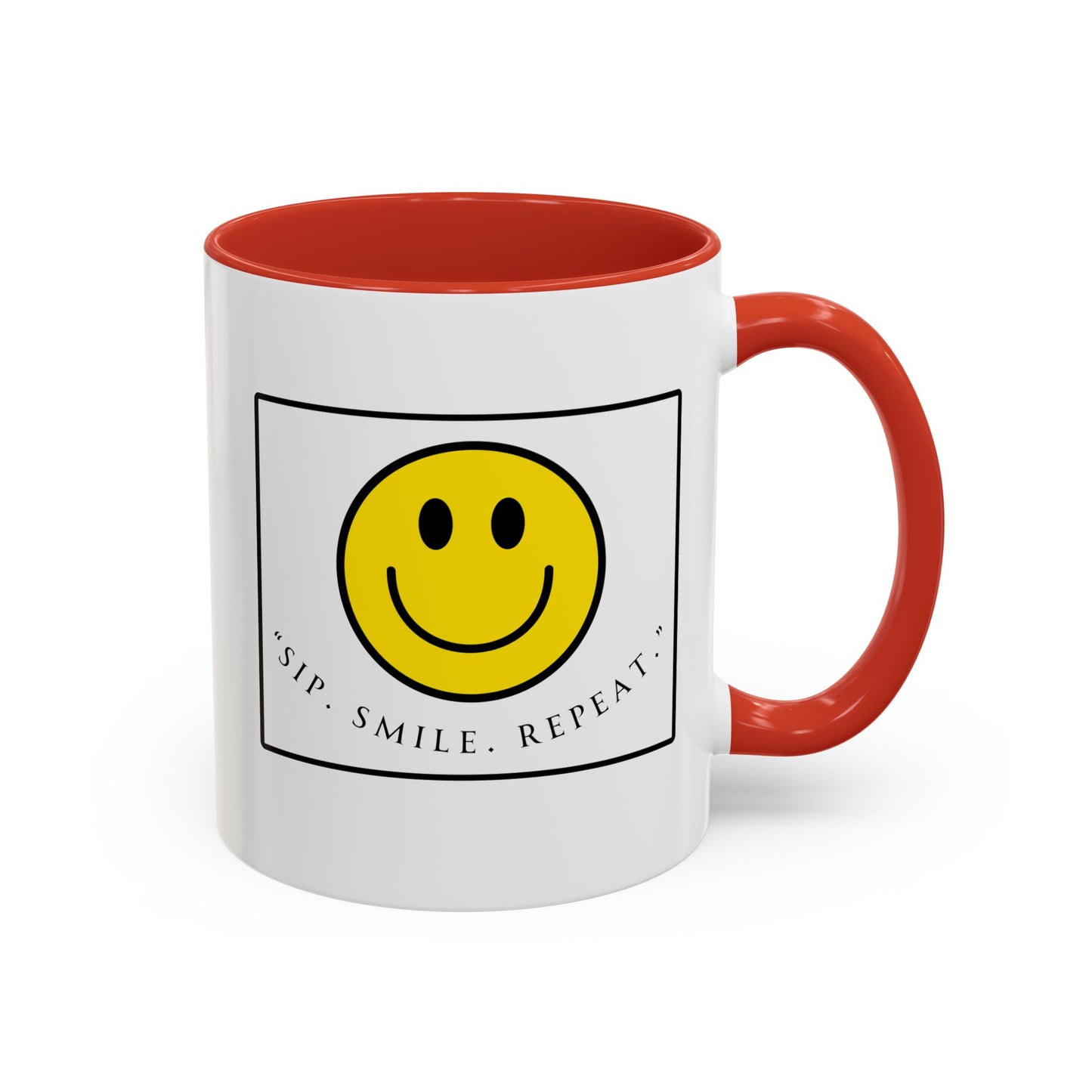 Sip Smile Repeat Coffee Mug — Smiley Face Accent Mug (11/15oz)