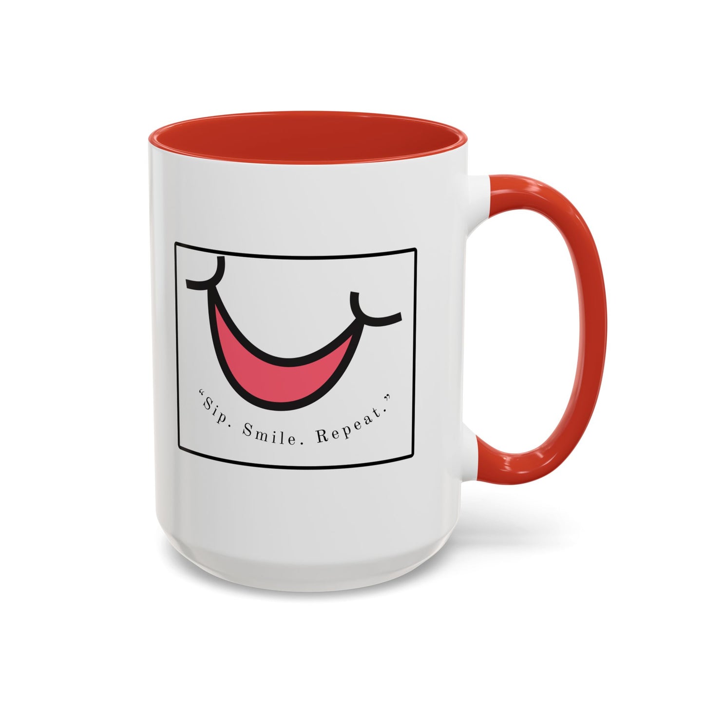 Smile Coffee Mug – "Sip. Smile. Repeat." Accent Ceramic Mug (11/15 oz)