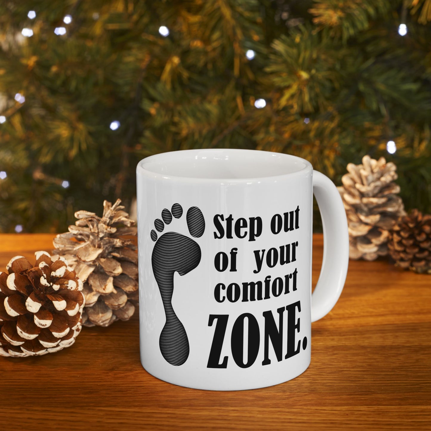Motivational Footprint Ceramic Mug — "Step Out of Your Comfort Zone" Coffee Cup (11oz/15oz)