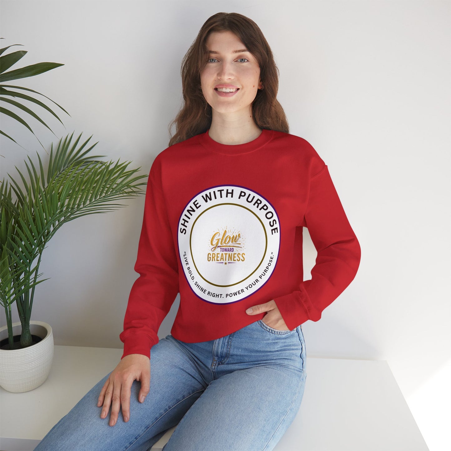 Shine With Purpose Crewneck Sweatshirt — "Glow Into Greatness" Inspirational Pullover