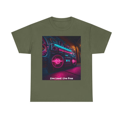 Vintage Neon Car Tee — "Live Loud. Live Free" Retro Streetwear Shirt