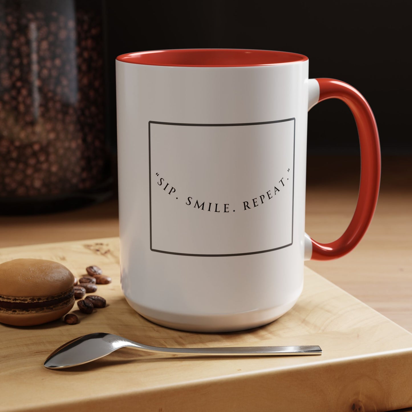 Sip, Smile, Repeat Coffee Mug — Accent Black-Handle 11/15oz