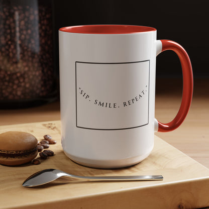 Sip, Smile, Repeat Coffee Mug — Accent Black-Handle 11/15oz