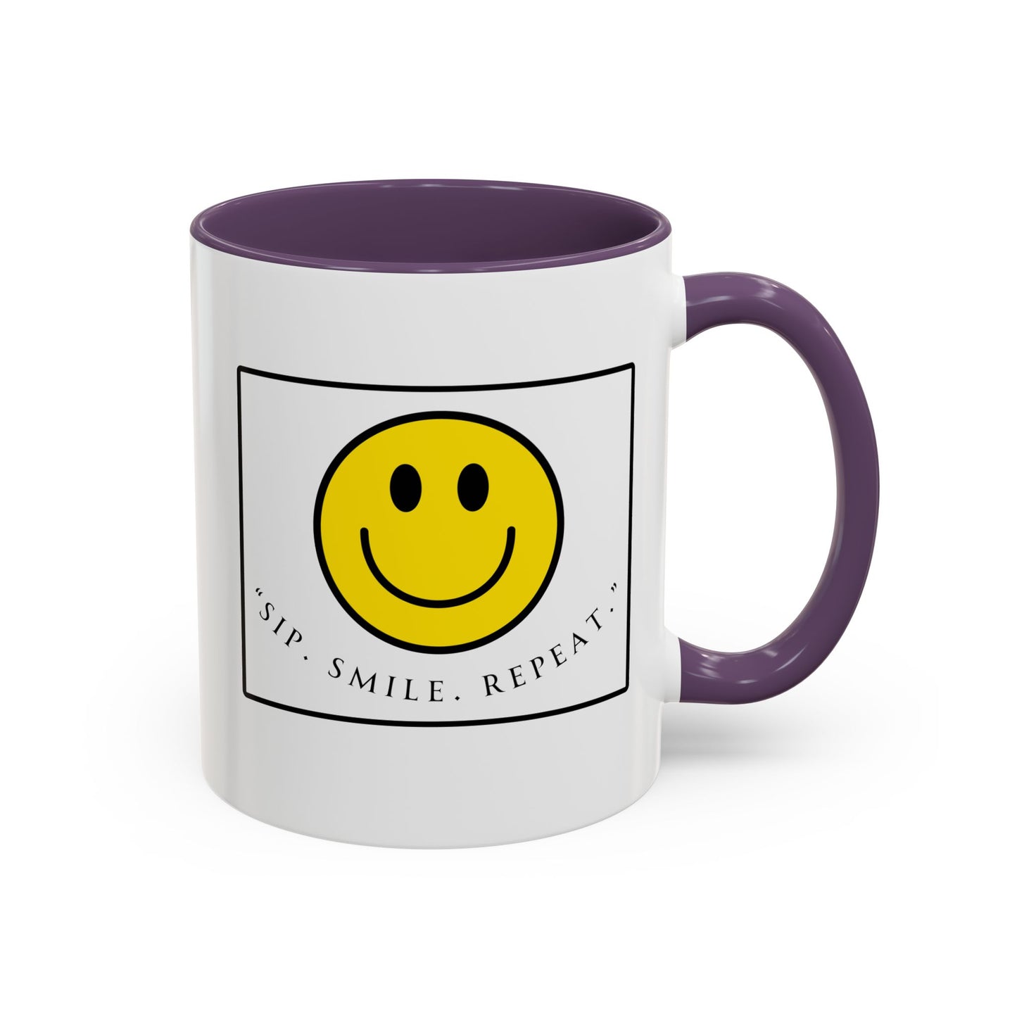 Sip Smile Repeat Coffee Mug — Smiley Face Accent Mug (11/15oz)