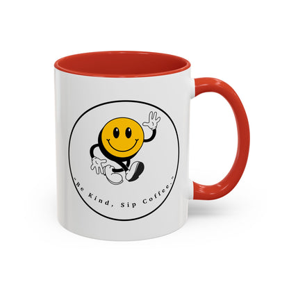 Smile Face Coffee Mug — “Be Kind, Sip Coffee” Accent Ceramic Mug (11/15oz)