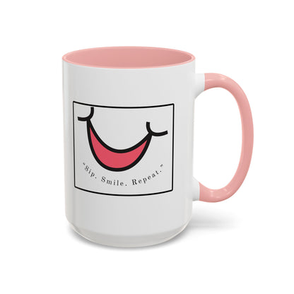 Smile Coffee Mug – "Sip. Smile. Repeat." Accent Ceramic Mug (11/15 oz)