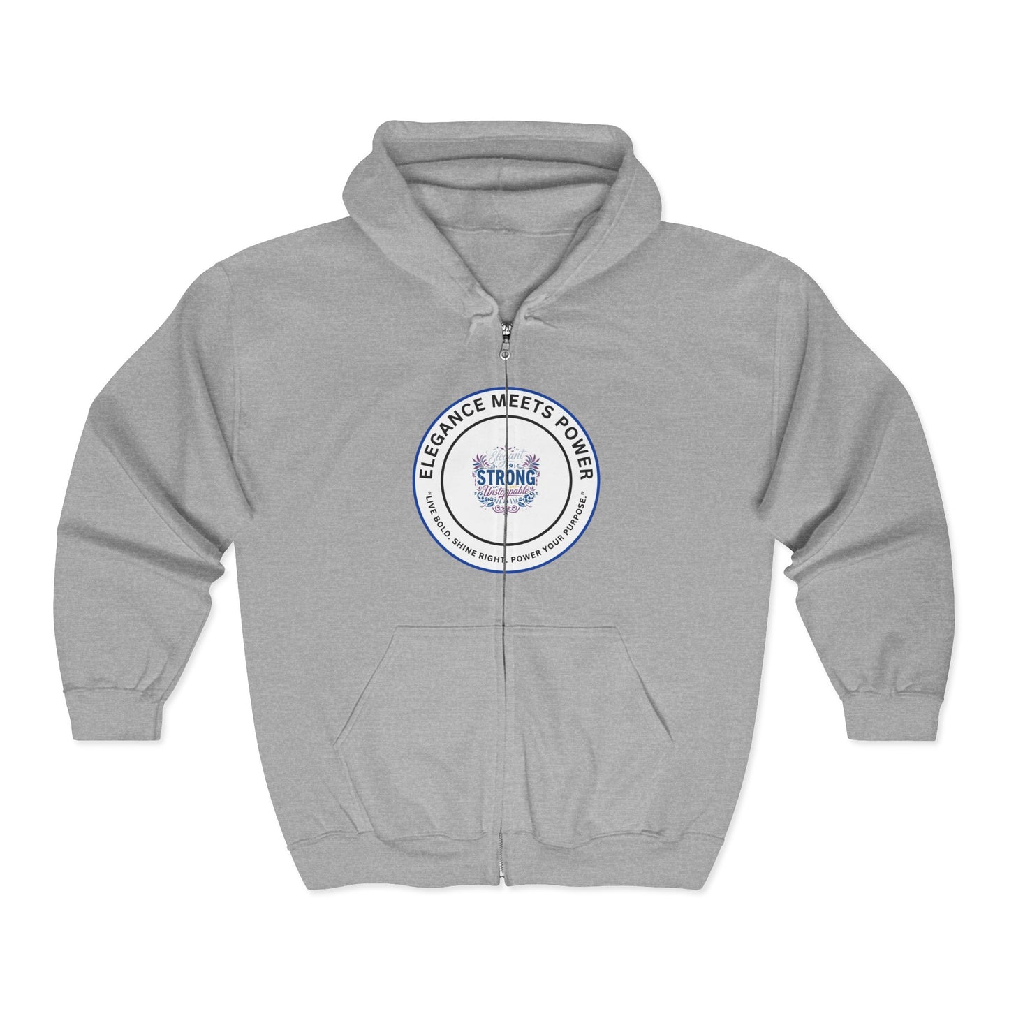 Strong Seal Zip Hoodie — "Elegance Meets Power" Emblem Full-Zip Sweatshirt
