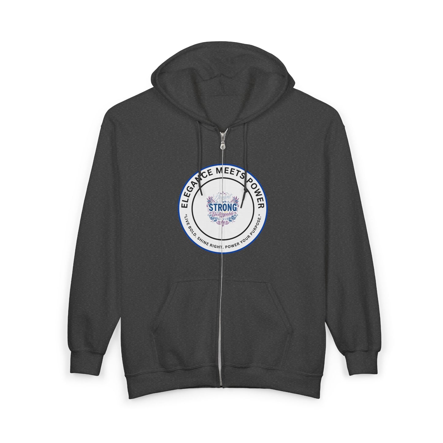 Strong Seal Zip Hoodie — "Elegance Meets Power" Emblem Full-Zip Sweatshirt