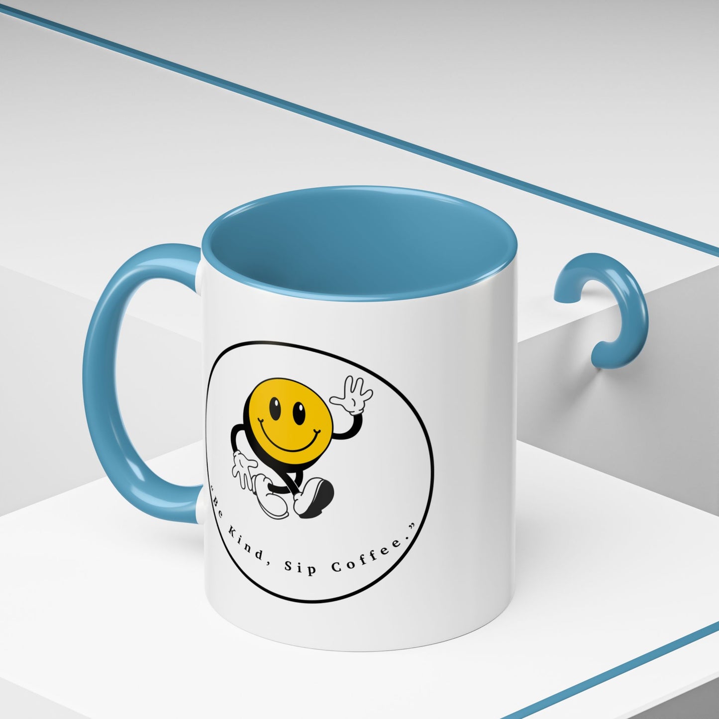 Smile Face Coffee Mug — “Be Kind, Sip Coffee” Accent Ceramic Mug (11/15oz)