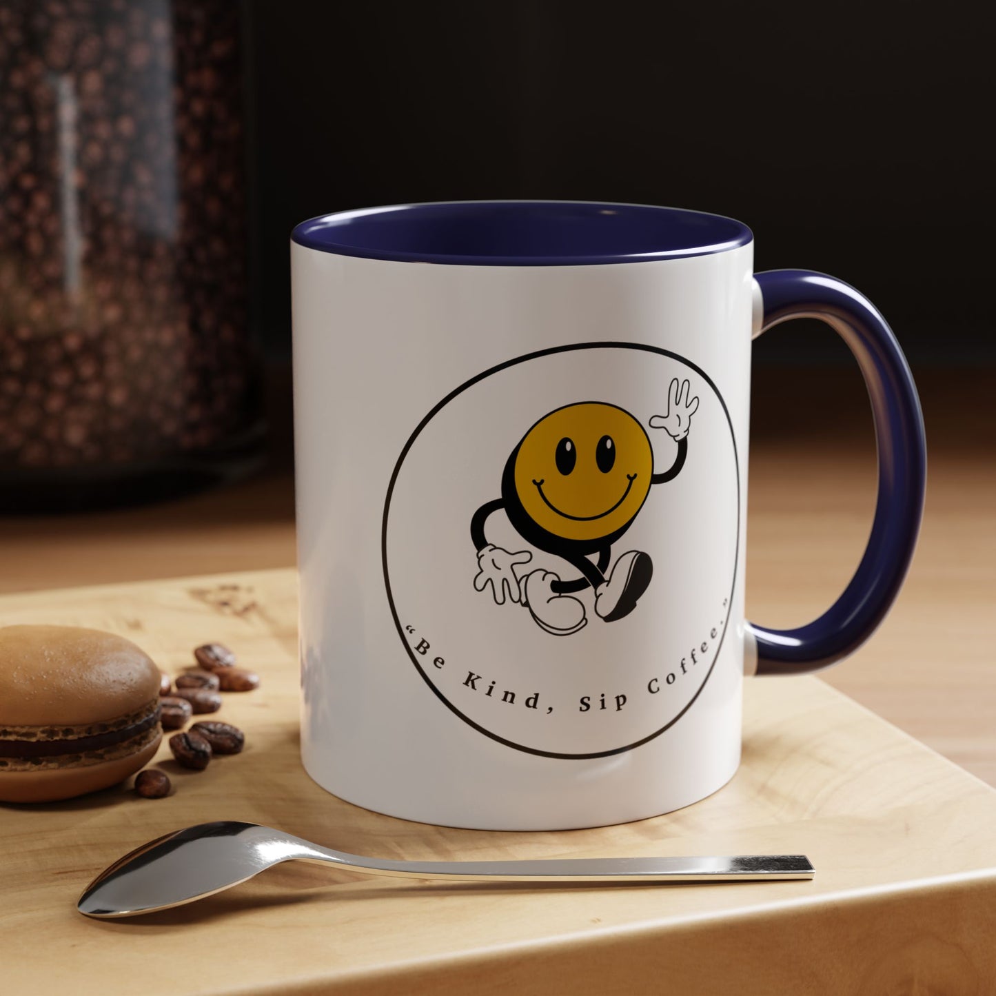 Smile Face Coffee Mug — “Be Kind, Sip Coffee” Accent Ceramic Mug (11/15oz)