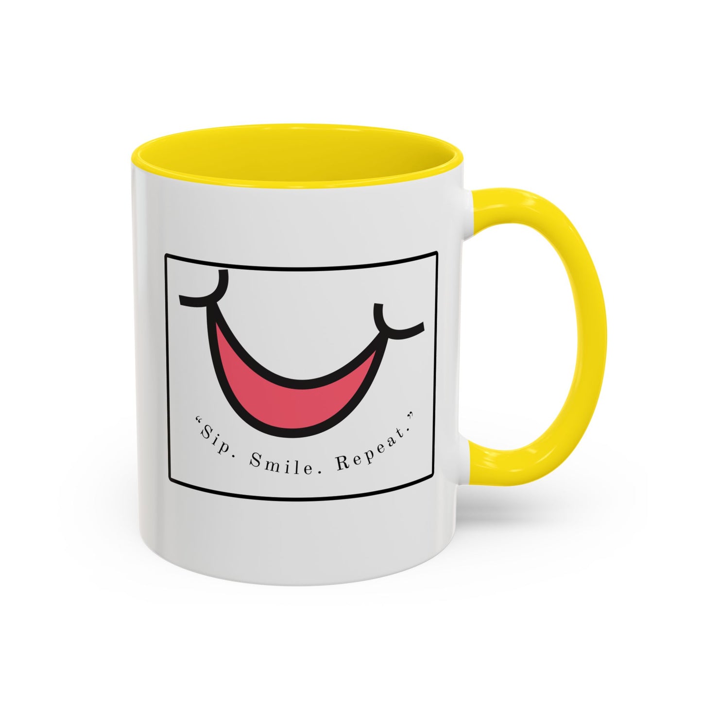 Smile Coffee Mug – "Sip. Smile. Repeat." Accent Ceramic Mug (11/15 oz)