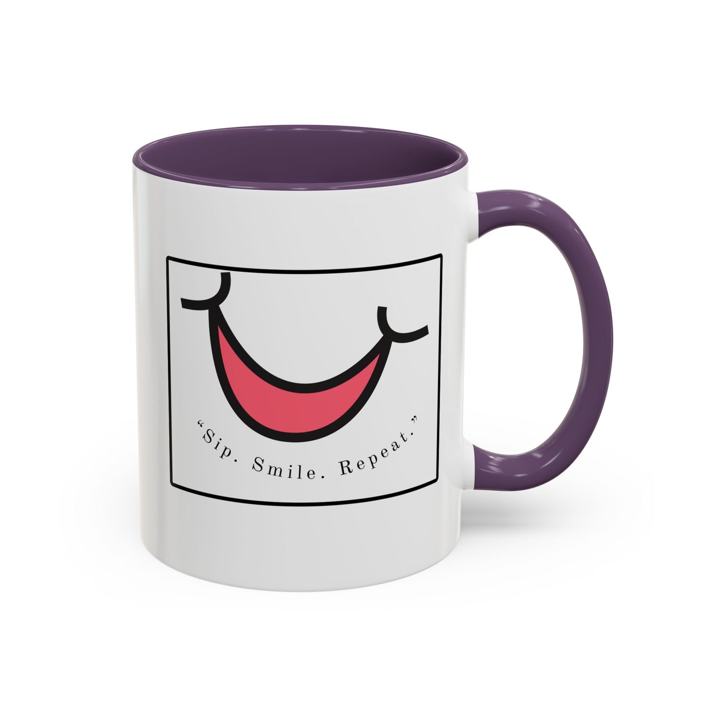 Smile Coffee Mug – "Sip. Smile. Repeat." Accent Ceramic Mug (11/15 oz)