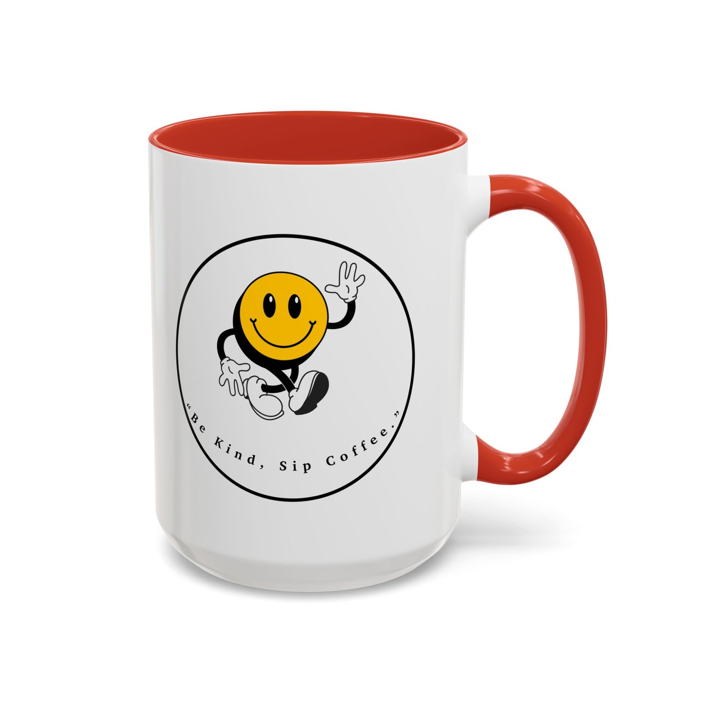 Smile Face Coffee Mug — “Be Kind, Sip Coffee” Accent Ceramic Mug (11/15oz)