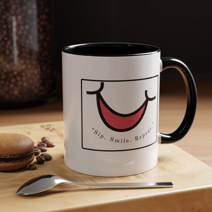 Smile Coffee Mug – "Sip. Smile. Repeat." Accent Ceramic Mug (11/15 oz)