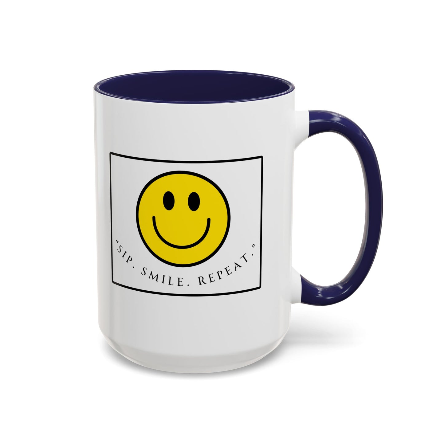 Sip Smile Repeat Coffee Mug — Smiley Face Accent Mug (11/15oz)