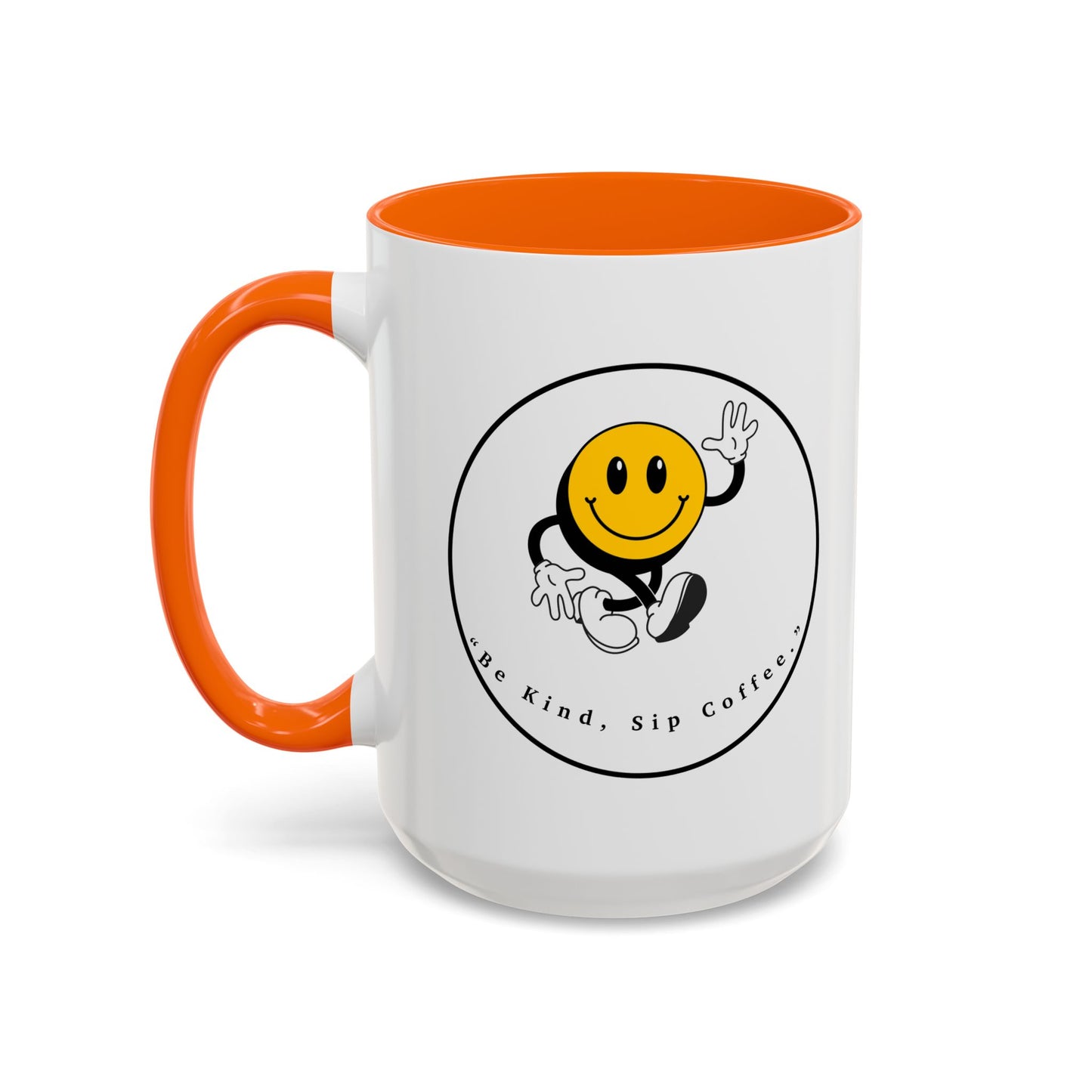 Smile Face Coffee Mug — “Be Kind, Sip Coffee” Accent Ceramic Mug (11/15oz)