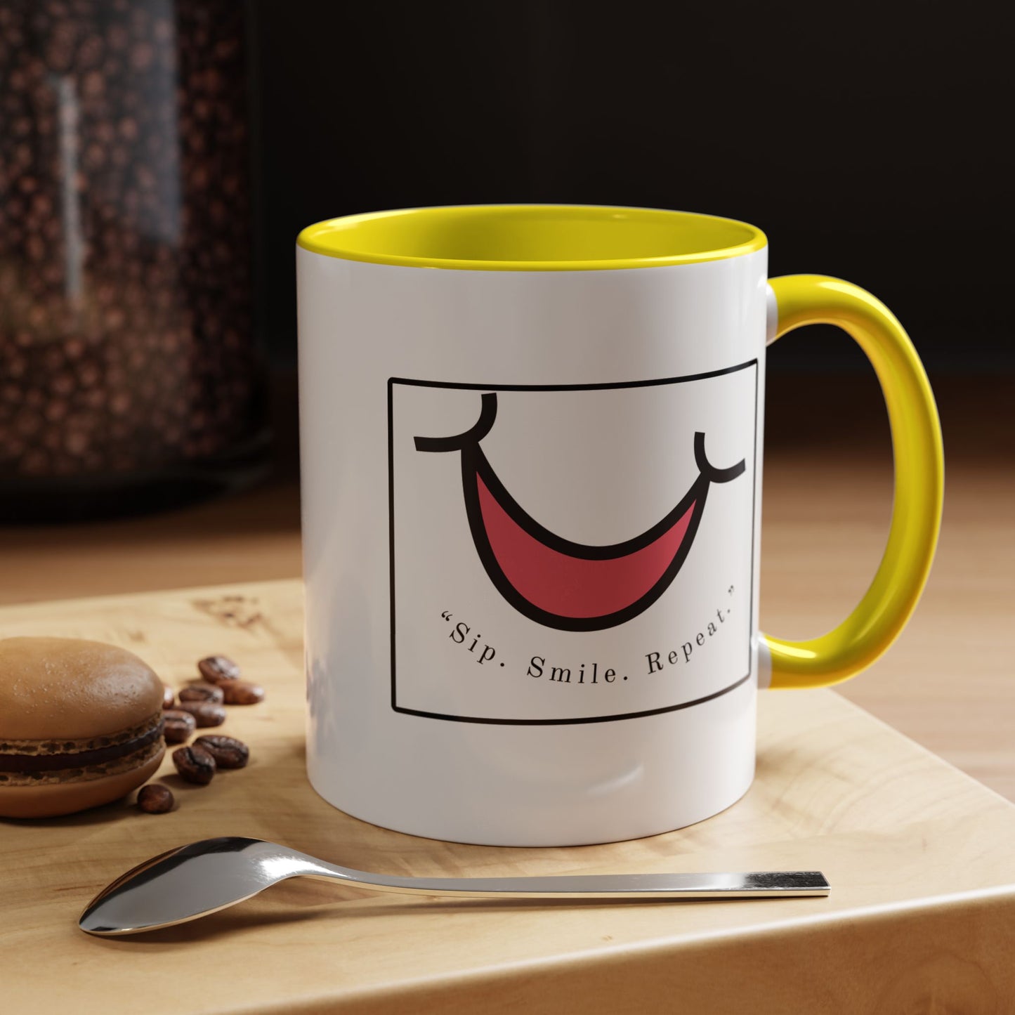 Smile Coffee Mug – "Sip. Smile. Repeat." Accent Ceramic Mug (11/15 oz)