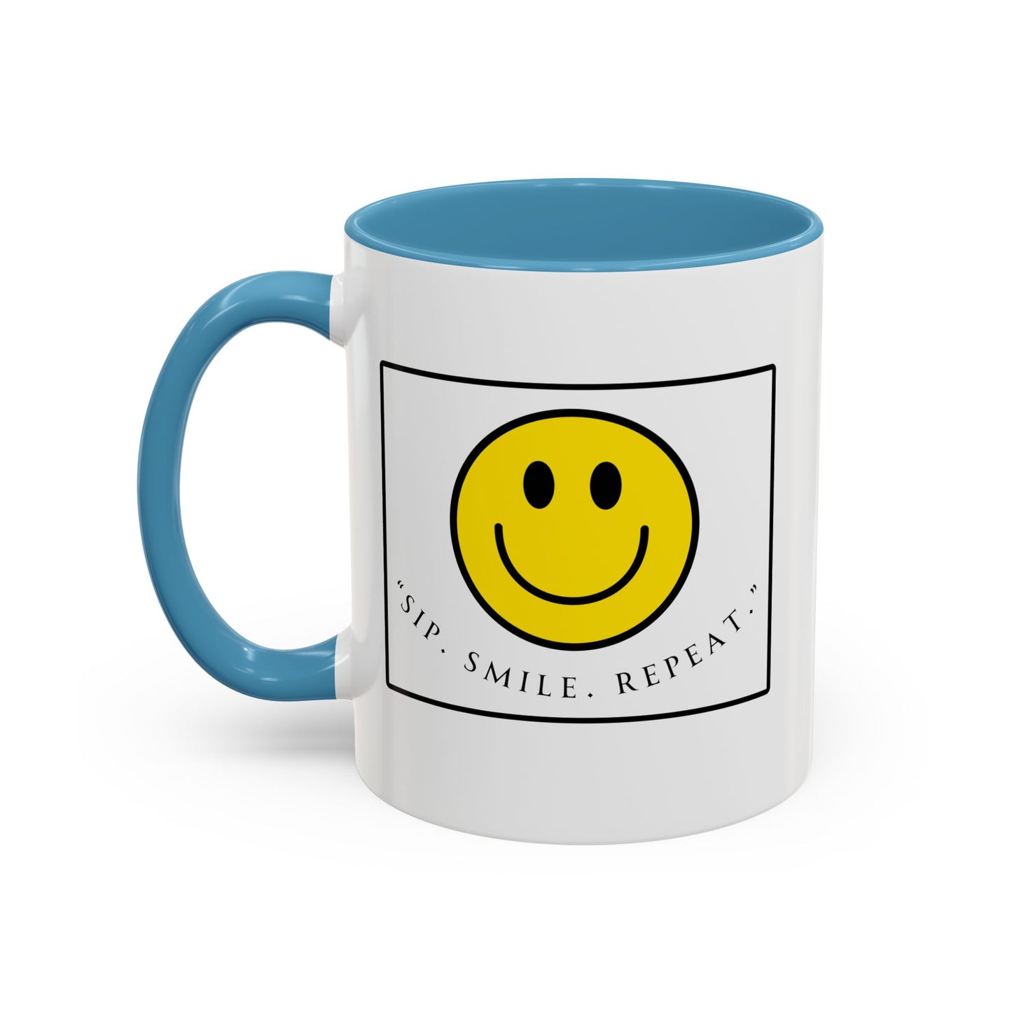 Sip Smile Repeat Coffee Mug — Smiley Face Accent Mug (11/15oz)
