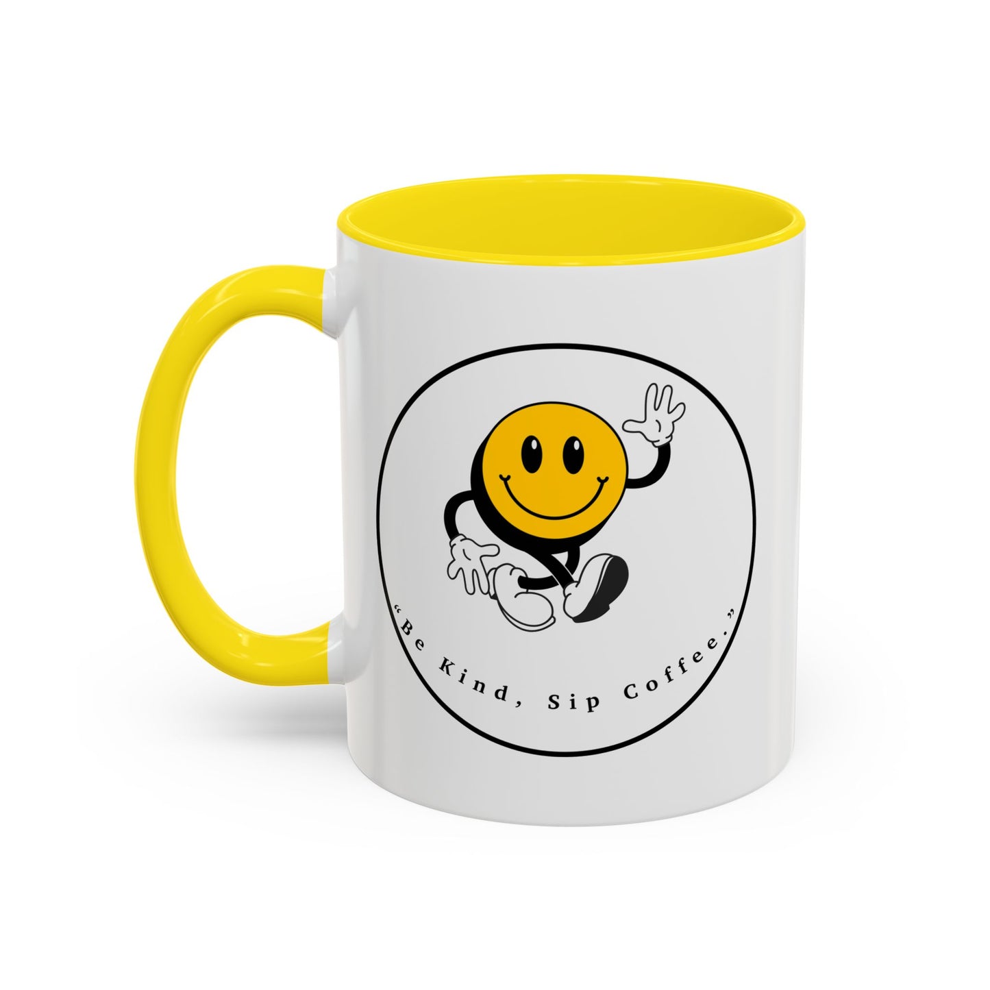 Smile Face Coffee Mug — “Be Kind, Sip Coffee” Accent Ceramic Mug (11/15oz)