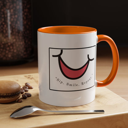 Smile Coffee Mug – "Sip. Smile. Repeat." Accent Ceramic Mug (11/15 oz)