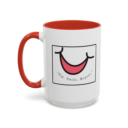 Smile Coffee Mug – "Sip. Smile. Repeat." Accent Ceramic Mug (11/15 oz)