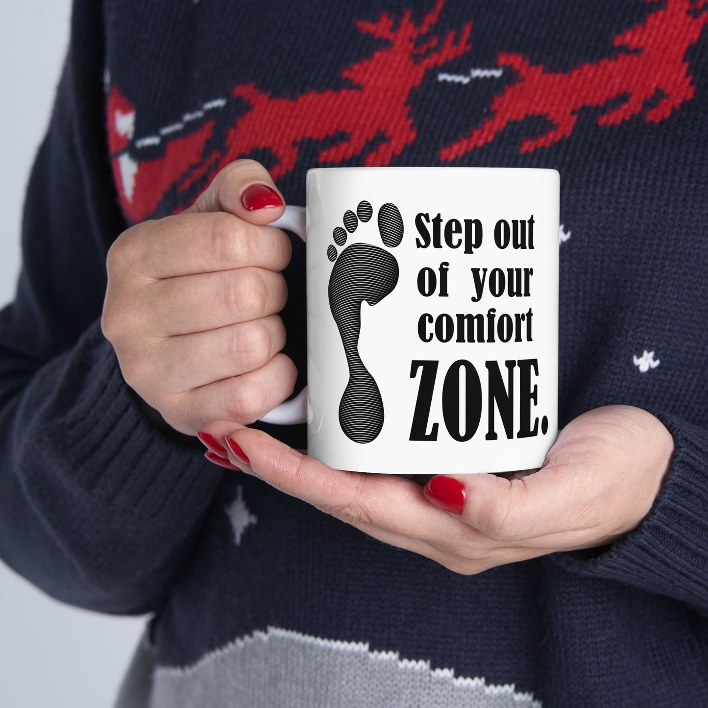 Motivational Footprint Ceramic Mug — "Step Out of Your Comfort Zone" Coffee Cup (11oz/15oz)