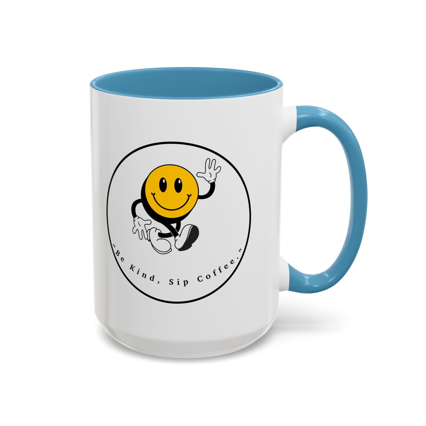 Smile Face Coffee Mug — “Be Kind, Sip Coffee” Accent Ceramic Mug (11/15oz)