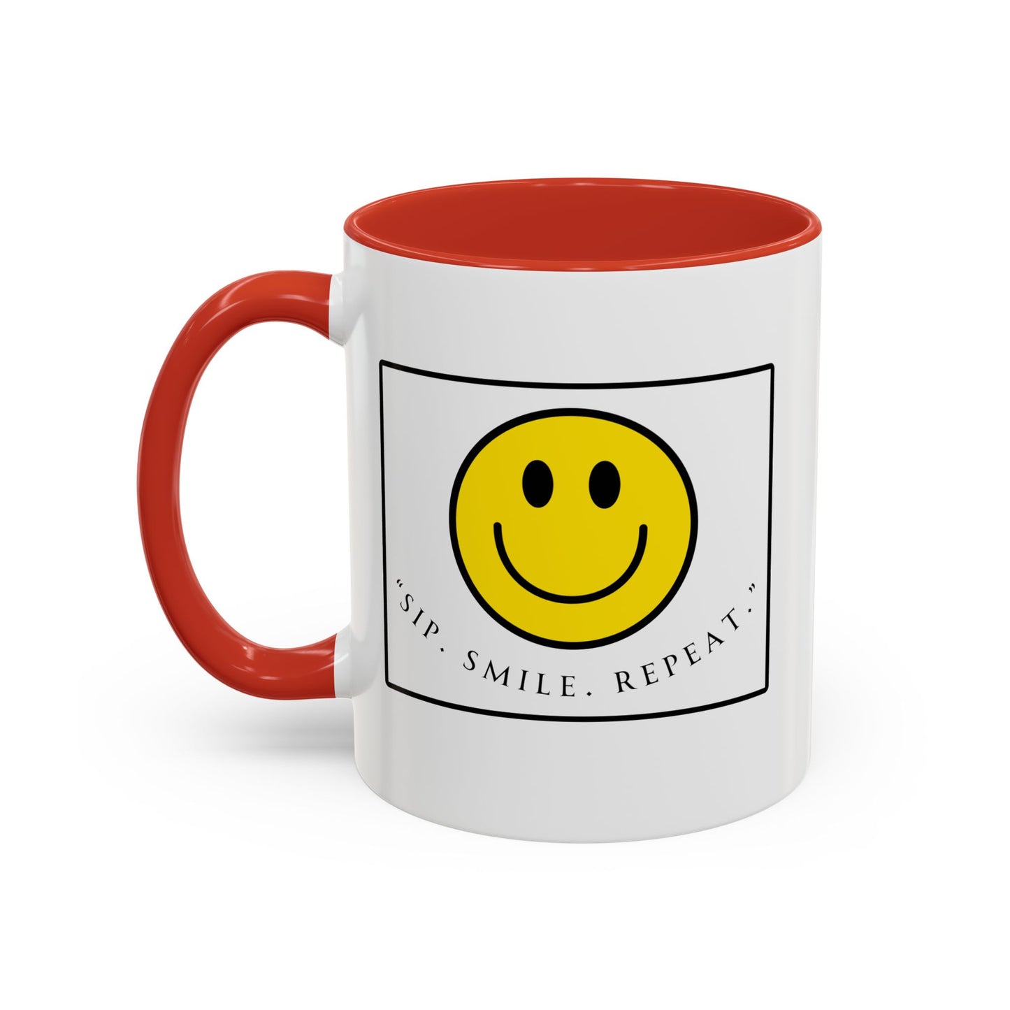 Sip Smile Repeat Coffee Mug — Smiley Face Accent Mug (11/15oz)