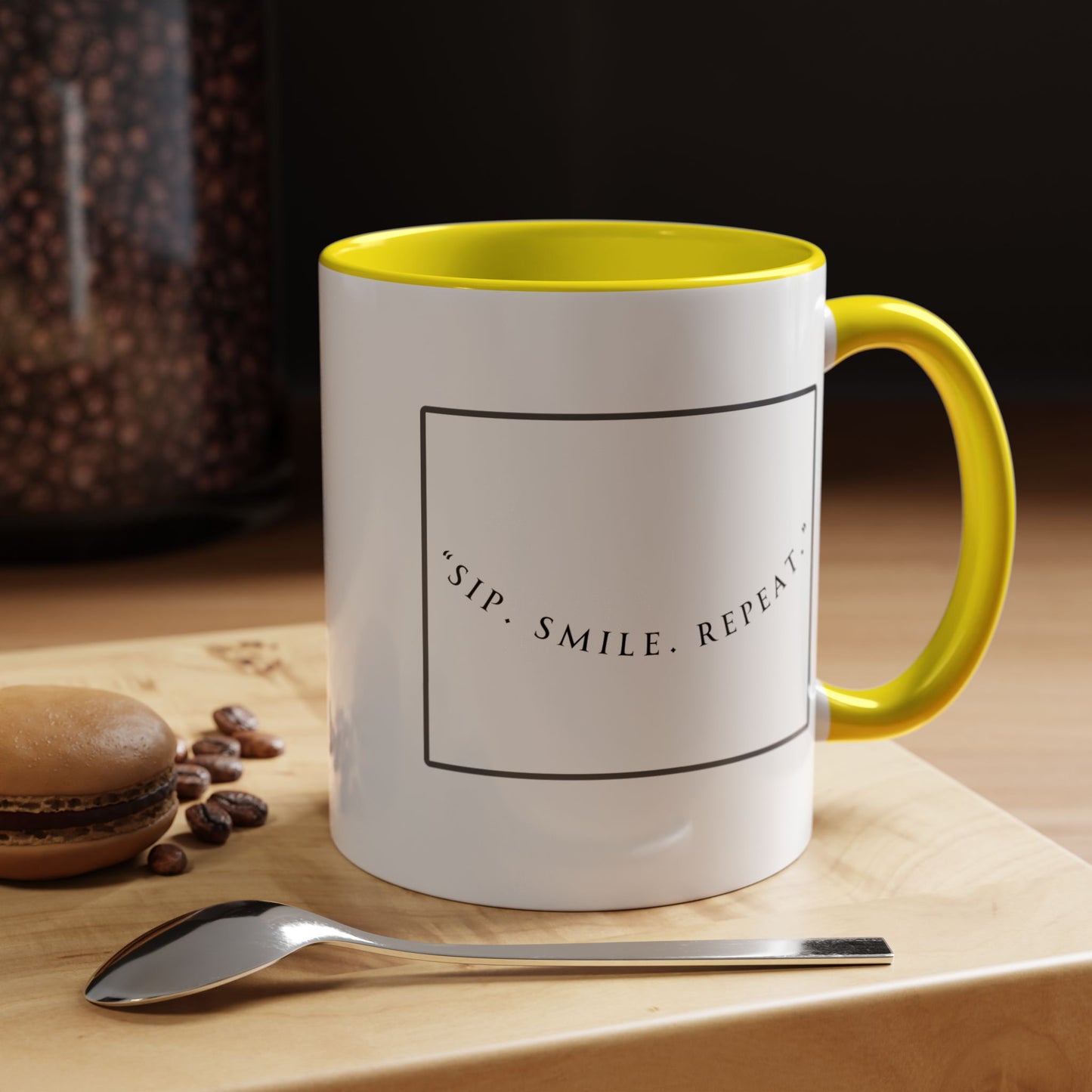 Sip, Smile, Repeat Coffee Mug — Accent Black-Handle 11/15oz