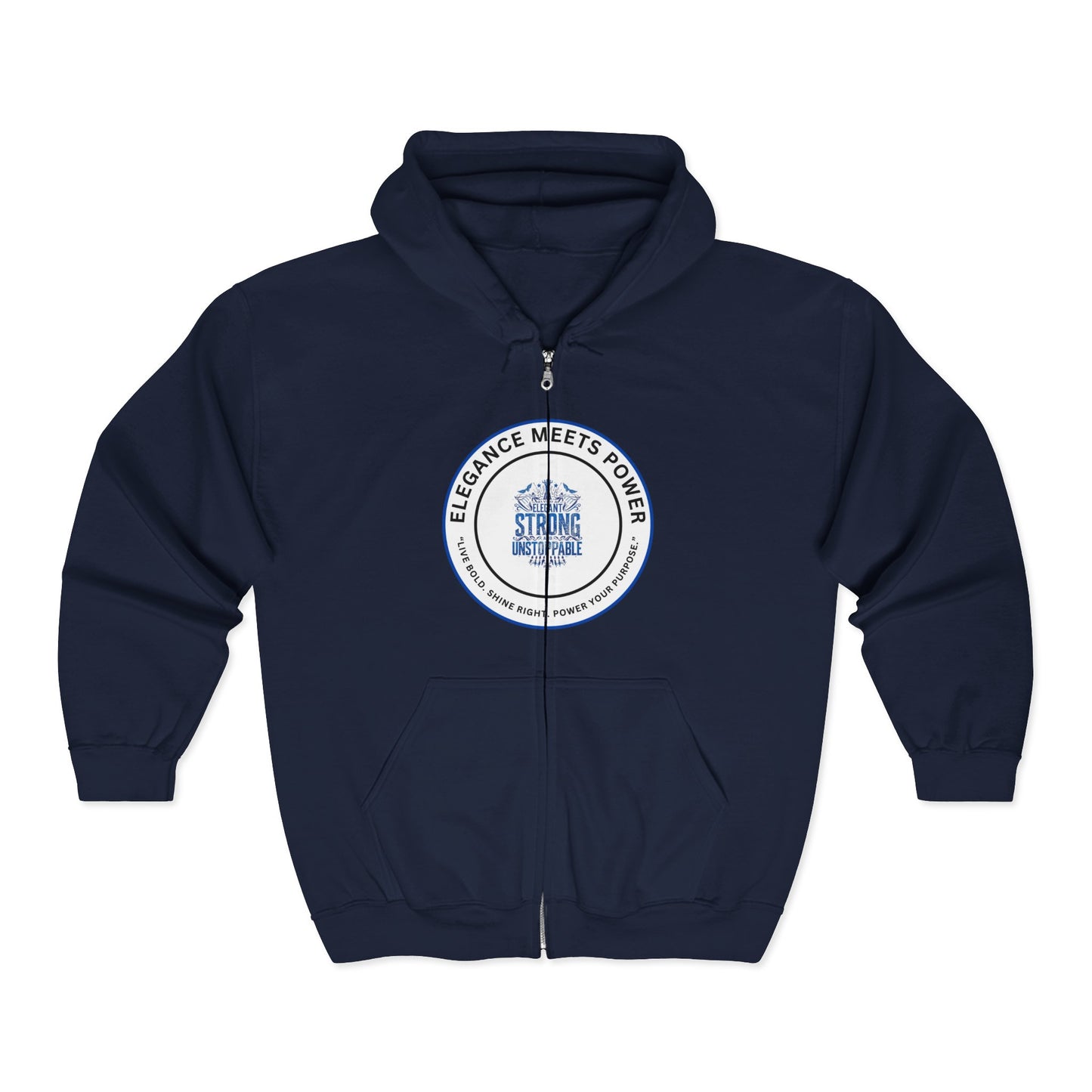 Elegance Meets Power Zip Hoodie – 'Strong Women' Circular Logo