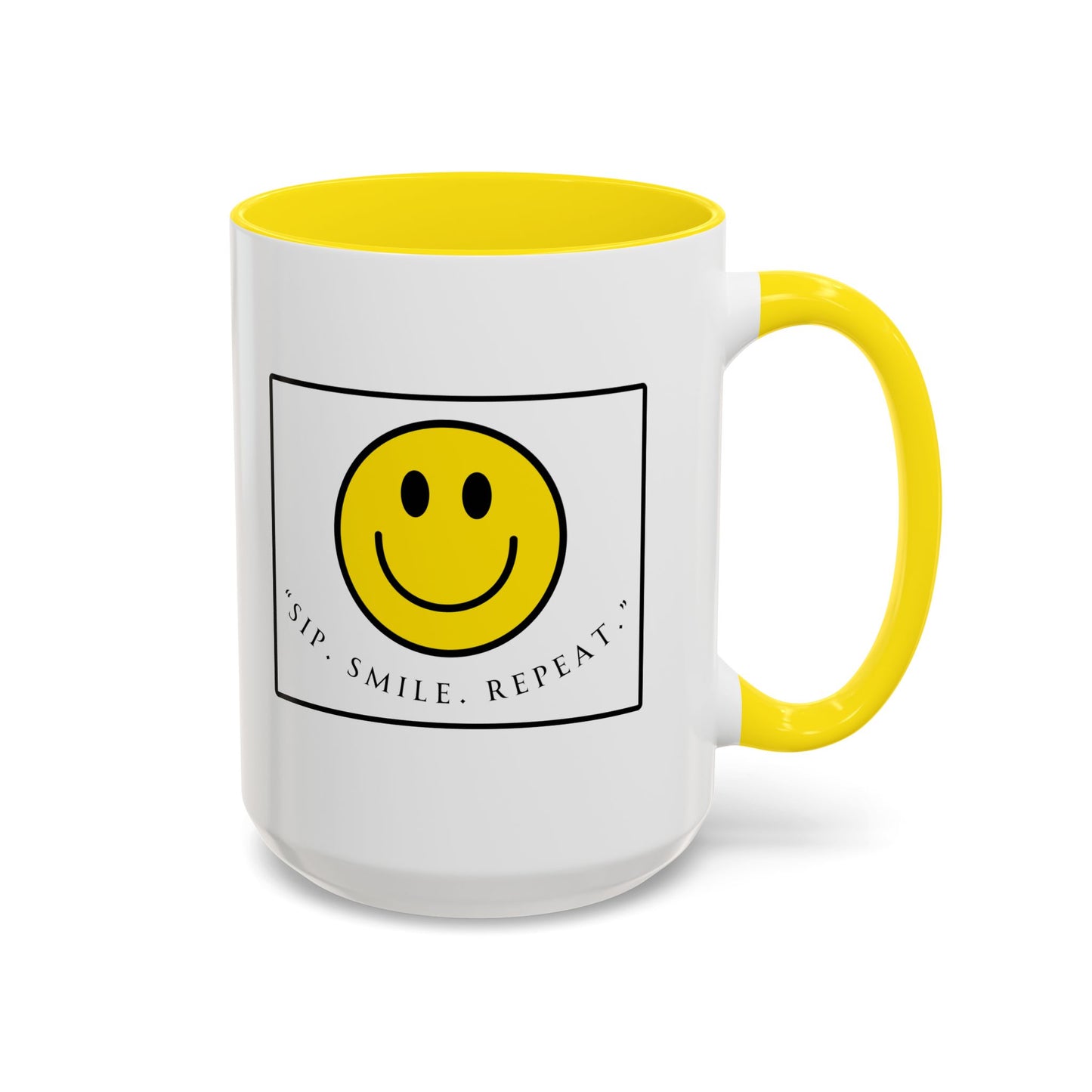 Sip Smile Repeat Coffee Mug — Smiley Face Accent Mug (11/15oz)