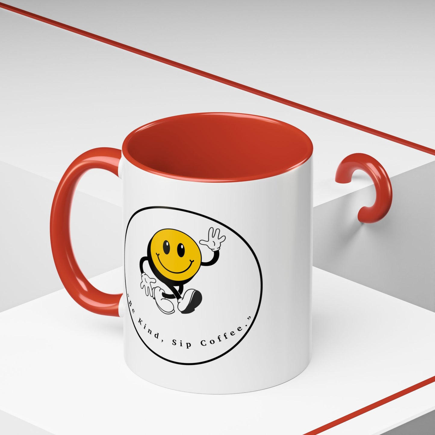 Smile Face Coffee Mug — “Be Kind, Sip Coffee” Accent Ceramic Mug (11/15oz)