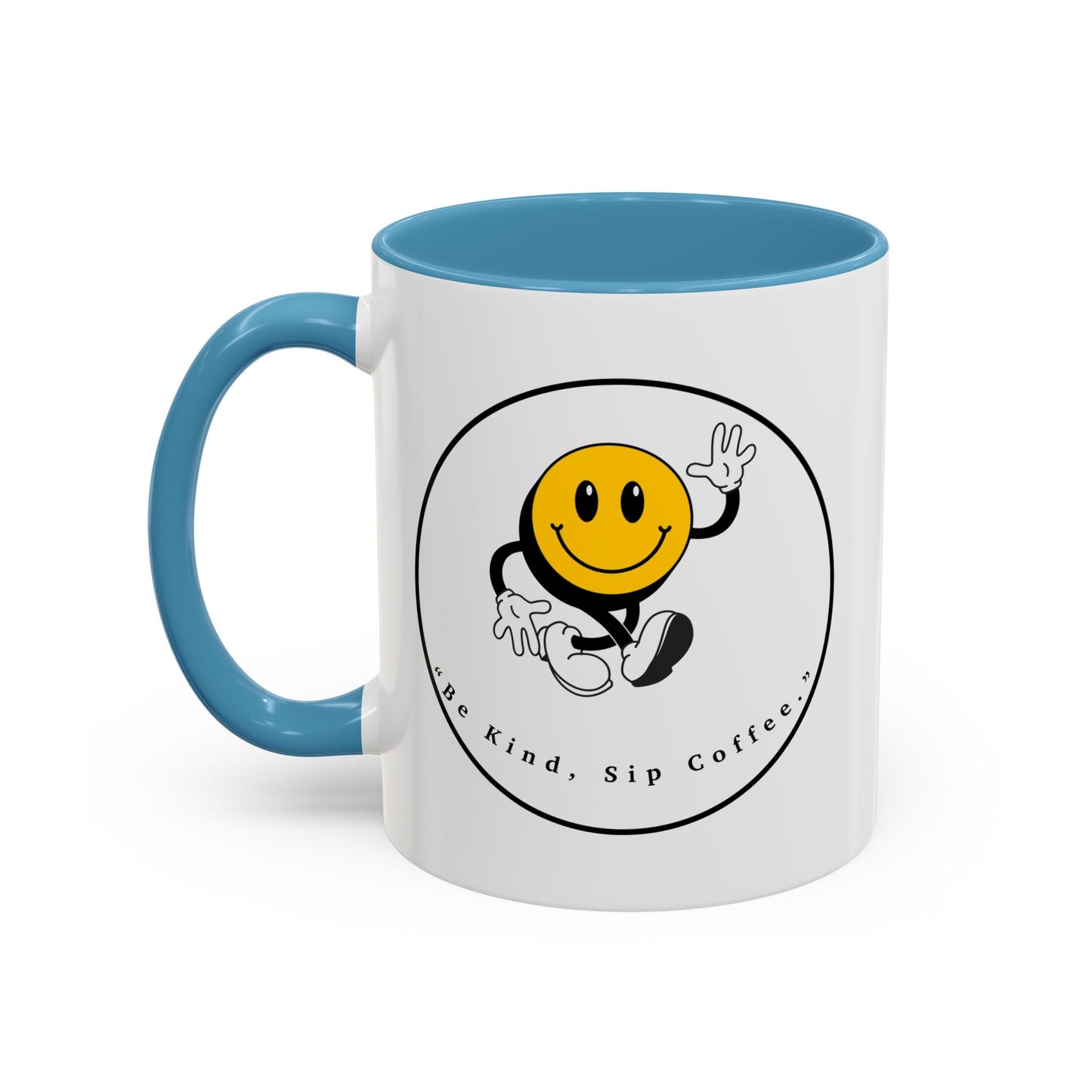Smile Face Coffee Mug — “Be Kind, Sip Coffee” Accent Ceramic Mug (11/15oz)