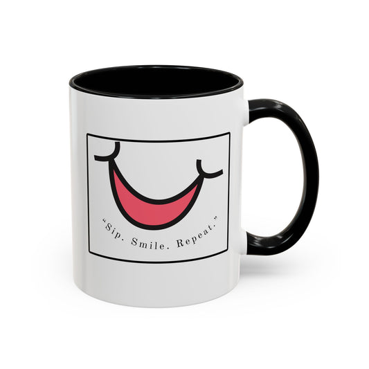Smile Coffee Mug – "Sip. Smile. Repeat." Accent Ceramic Mug (11/15 oz)