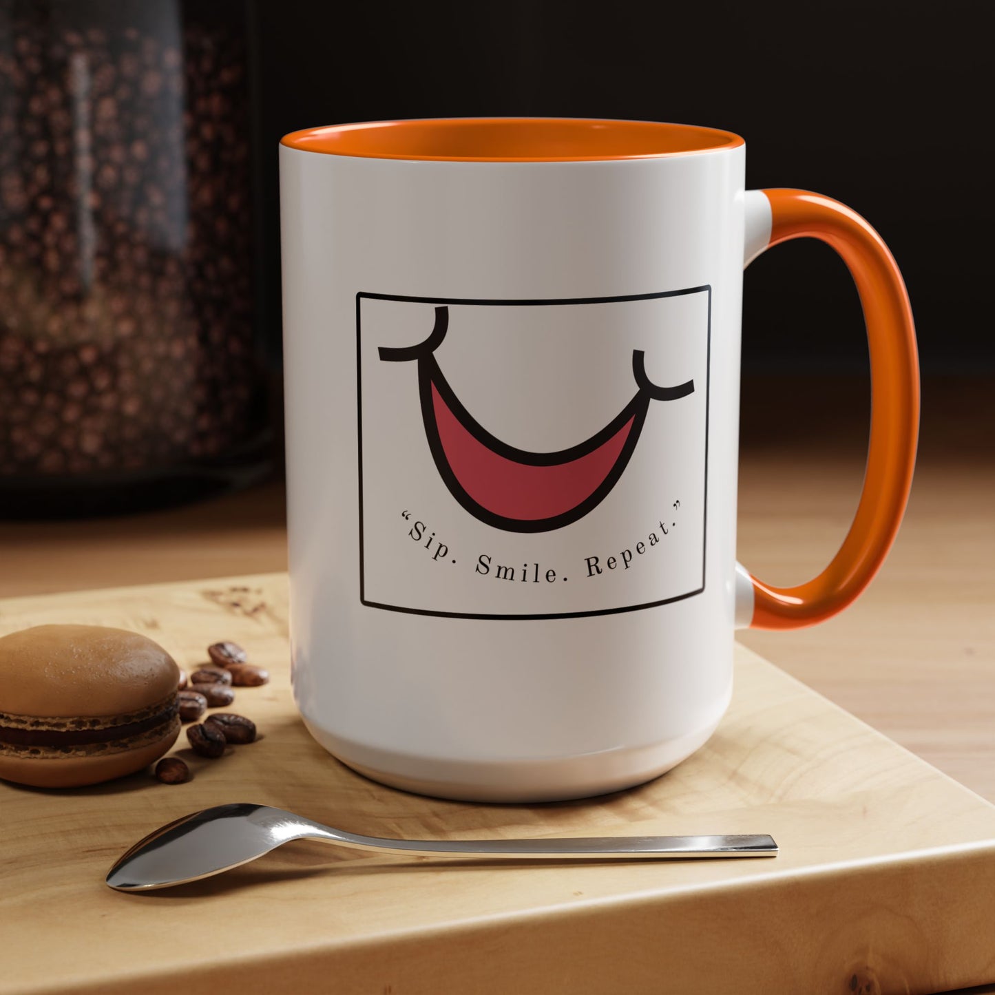 Smile Coffee Mug – "Sip. Smile. Repeat." Accent Ceramic Mug (11/15 oz)
