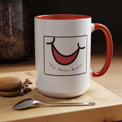 Smile Coffee Mug – "Sip. Smile. Repeat." Accent Ceramic Mug (11/15 oz)