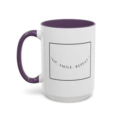 Sip, Smile, Repeat Coffee Mug — Accent Black-Handle 11/15oz